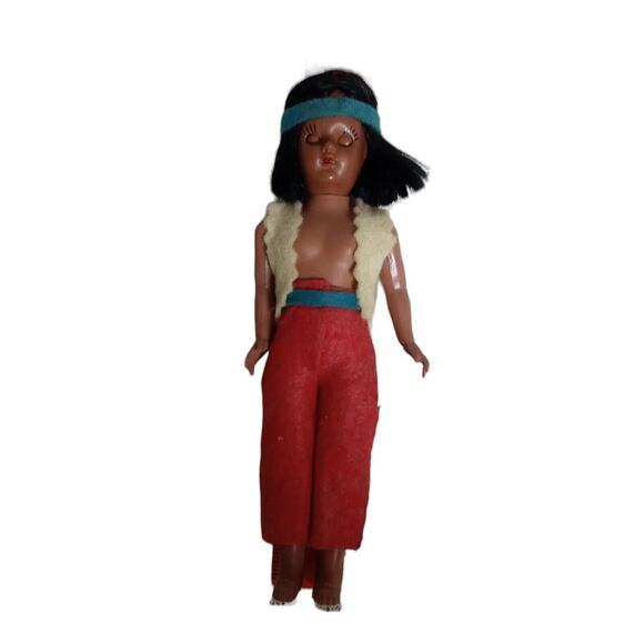 Vintage Native American Mexican Souvenir Doll Red Pants Sleep Eyes 8" Posable - Picture 7 of 12